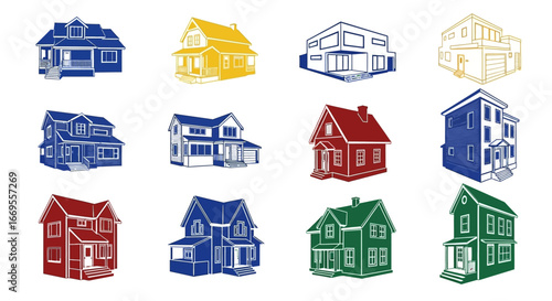 Diverse House Styles Vector Collection: Residential Buildings Illustrations Set