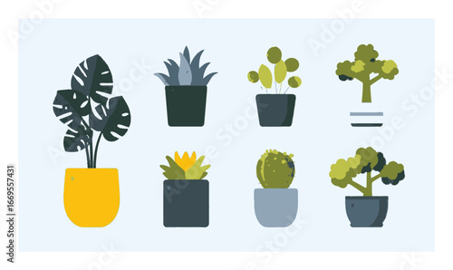 Vibrant Cartoon Plant Illustrations for Modern Home Decor Designs