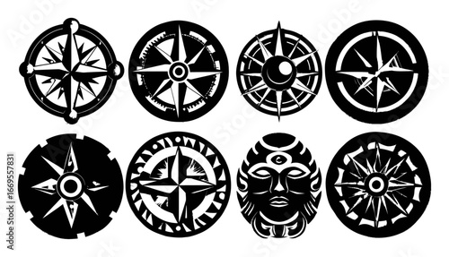 Hand-Drawn Compass Symbols Illustrated in Eight Unique Designs