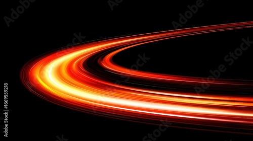 Wallpaper Mural A vibrant display of curved light trails in red and orange against a black backdrop, perfect for abstract art, technology themes, or creative digital designs, It conveys energy and movement, Torontodigital.ca