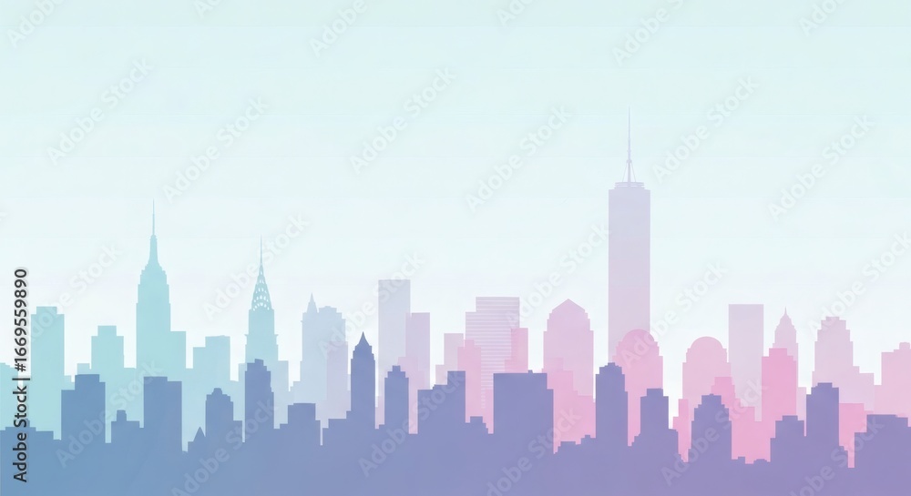 Fototapeta premium Pastel Skyline A Dreamy Cityscape Illustration