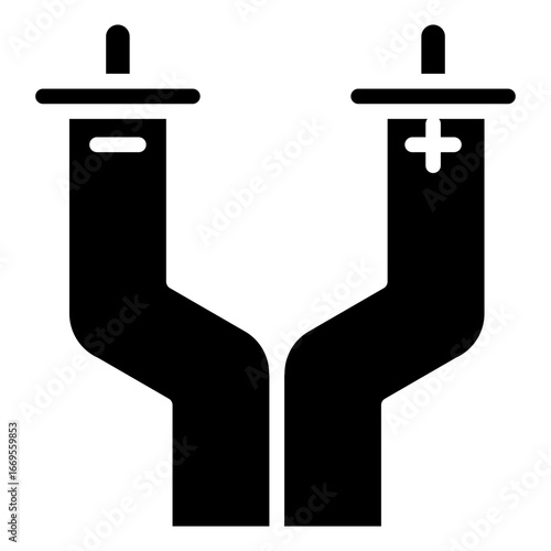 Jumper Cables Glyph Black Silhouette Icon Design Vector - Pair of jumper cables with positive and negative clamps for car battery charging