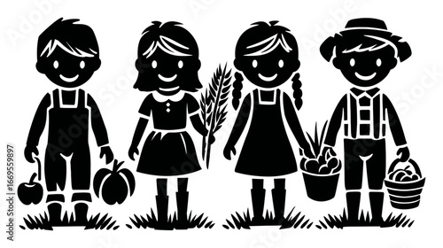 Children Holding Harvest with Smiles, Farm Life, and Seasonal Joy