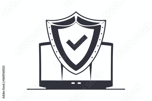 Free Download Shield with Checkmark on Laptop Icon on a White Background Concept - GFXLoad