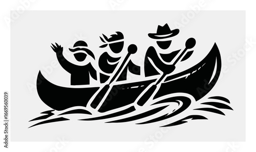 Three Individuals Enjoying Canoeing Adventure on a Serene Waterbody