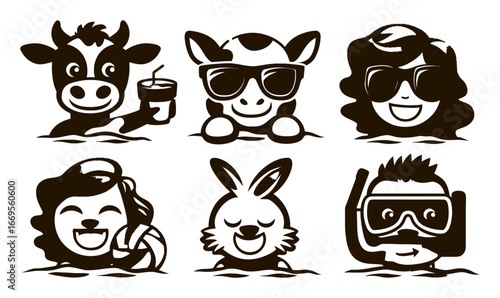 Playful Water Animals and Kids in Sunglasses Enjoying Summer Fun