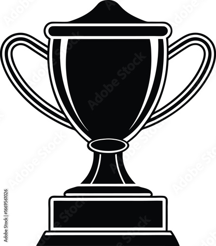 A black and white image of a trophy with a black and white background