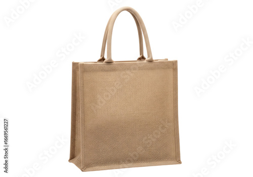 Brown jute shopping bag with handles isolated on transparent background