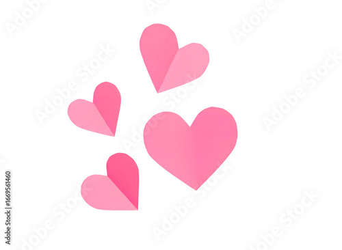  pink hearts floating together isolated on transparent background