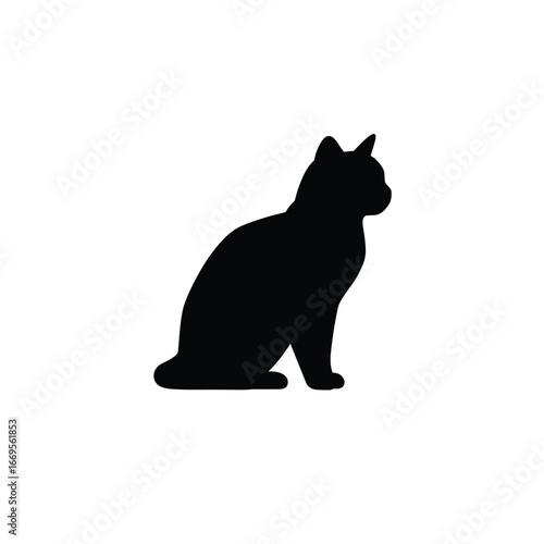 A black silhouette of a sitting cat looking to the right side