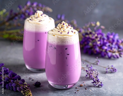 Purple Cream Drinks, Table Setting, Close-up