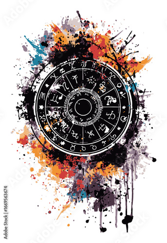 Colorful Abstract Zodiac Circle Illustration with Artistic Background