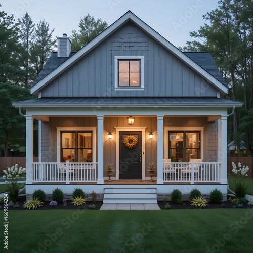 Rustic Modern Farmhouse Exterior with Lush Green Landscape