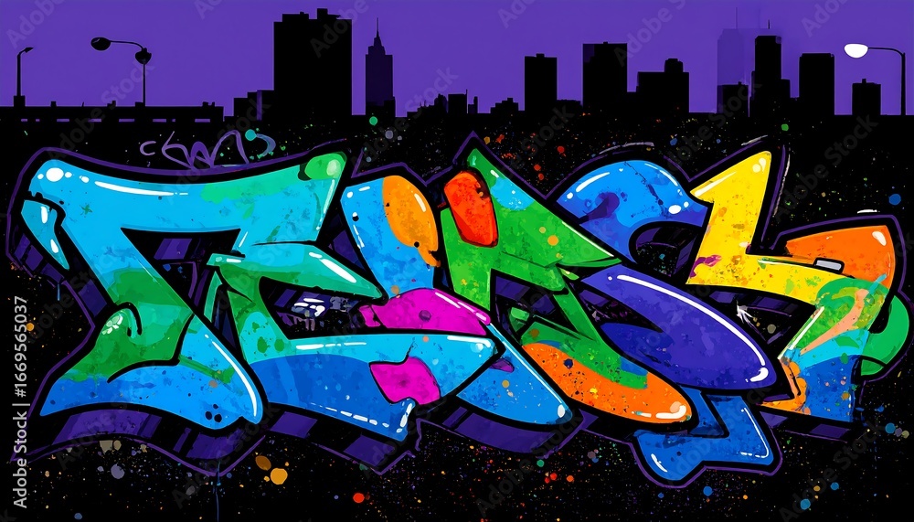 Naklejka premium Vibrant graffiti art depicting the word 