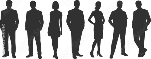 Business people silhouette set, professional man and woman poses, corporate teamwork, office staff, business team illustration, vector design, success
