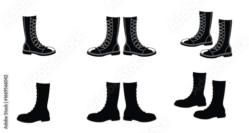 Cowboy boot vector icon set. leather black boot.