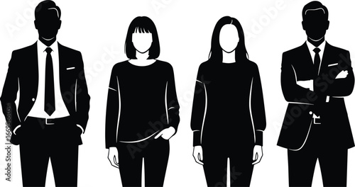 Business silhouettes, professional people, faceless characters, corporate teamwork, office staff illustration, group collaboration, vector design, leadership concept, abstract figures, workplace 