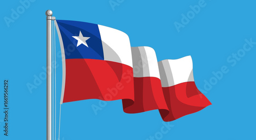 Free Download Chilean Flag Waving Proudly Against a Clear Blue Sky A Symbol of Independence and National Pride - GFXLoad