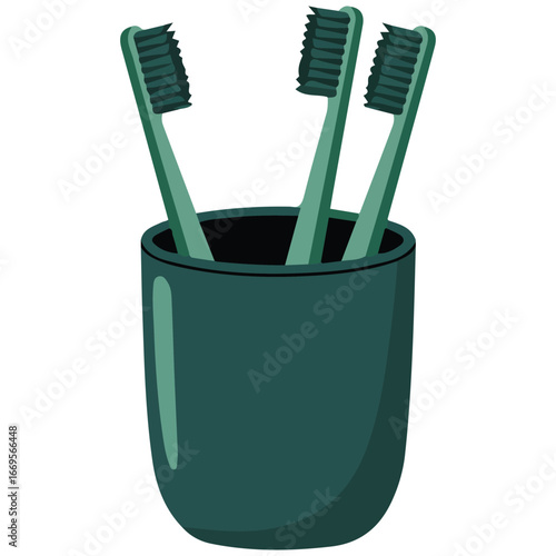 Toothbrushes and cup for toothbrushes vector illustration on white background