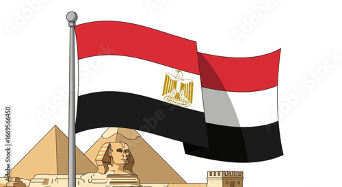 Egypt Flag, Pyramids, and Sphinx - A Symbol of Ancient History