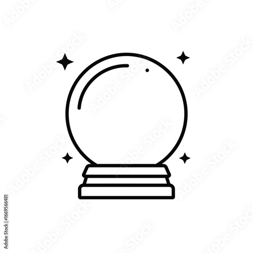 Crystal ball on stand with magic sparkles around it for mystical or fortune telling themes