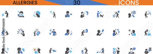 Collection of allergy symptoms and triggers simple line icons for health and medical information vector