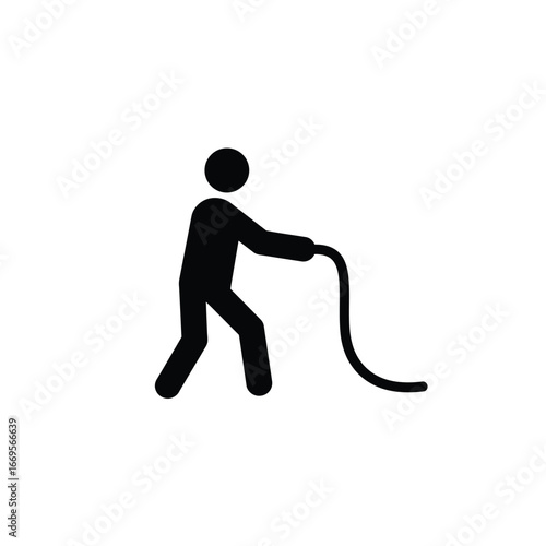 Person pulling a rope in a simple black silhouette style icon