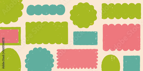 Assorted Hand Drawn Scalloped and Rectangular Shapes in Pastel Colors forms design elements