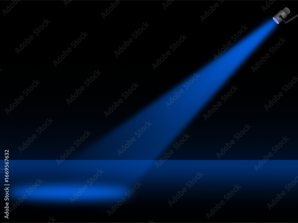 Fototapeta premium Blue Spotlight Shining On An Empty Dark Stage