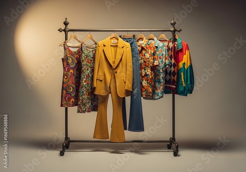Retro Clothing Rack Displaying Vintage Fashion and Style from the 1970s