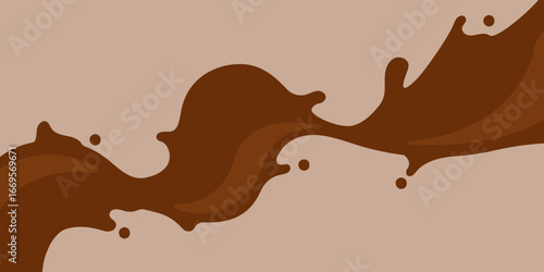 chocolate splash, melted choco brown simple shape, cocoa waves, dark chocolate splashes for advertising dairy cacao products