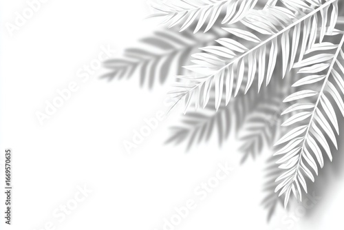 Gray, stylized palm fronds with shadows on a white background. Corner accent element