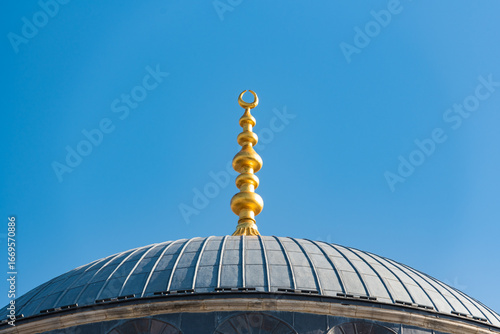 Crescent moon on the dome of Hagia Sophia in Istanbul, Türkiye, Blue Mosque
