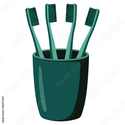Toothbrushes in cup dental hygiene vector illustration on white background