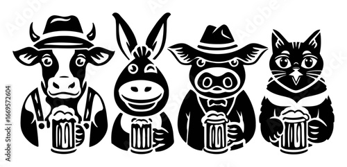 Farm Animals Enjoying Beverages Together in a Fun Illustration Design