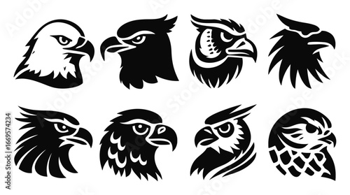 Black and White Illustration of Bird Heads for Nature and Wildlife Design
