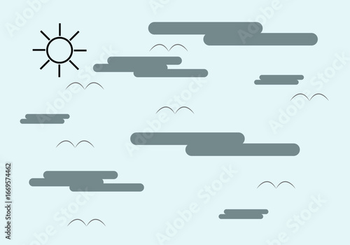 Cielo con sol y nubes grises 