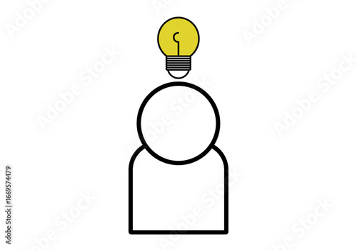 Icono negro de persona con bombilla de creatividad