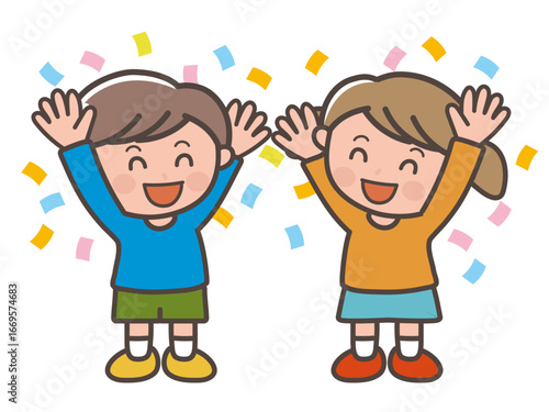 Happy Kids Celebrating with Confetti Illustration