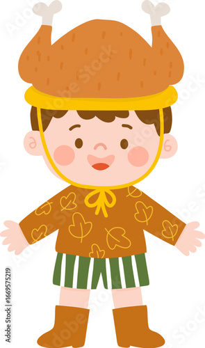 Thanksgiving Boy in Turkey Hat – Fall Cartoon Character