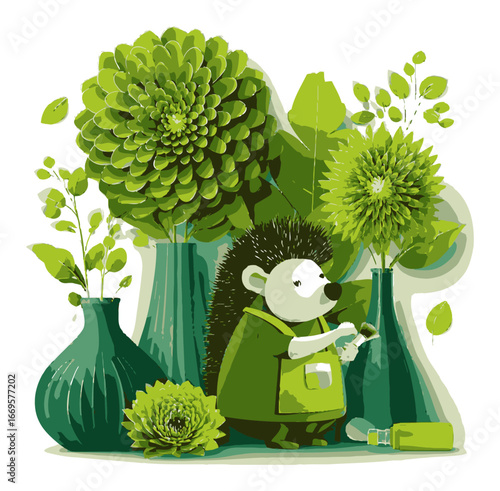 Charming Hedgehog in Greenery with Beautiful Floral Illustration Design