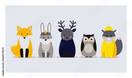 Adorable Cartoon Animal Characters in Flat Design Style Illustration