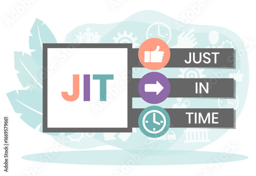 JIT - Just in time acronym. business concept background. vector illustration concept with keywords and icons. lettering illustration with icons for web banner, flyer, landing page