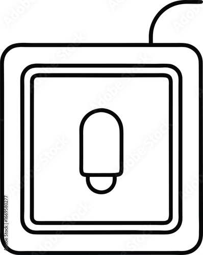 Clean line art illustration of a modern wall light switch with toggle and plate