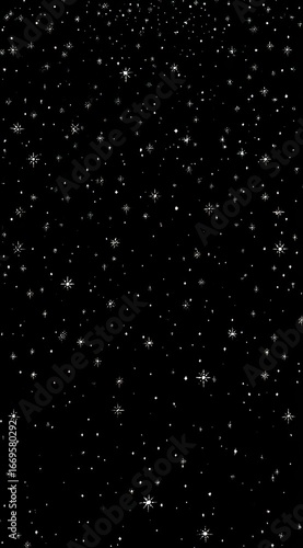 Sparse sparkle A vast, black background peppered with scattered, brilliant white dots suggesting stars in a night sky or falling snow