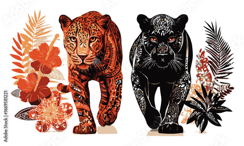Stunning Abstract Illustration of Wild Panthers with Unique Patterns
