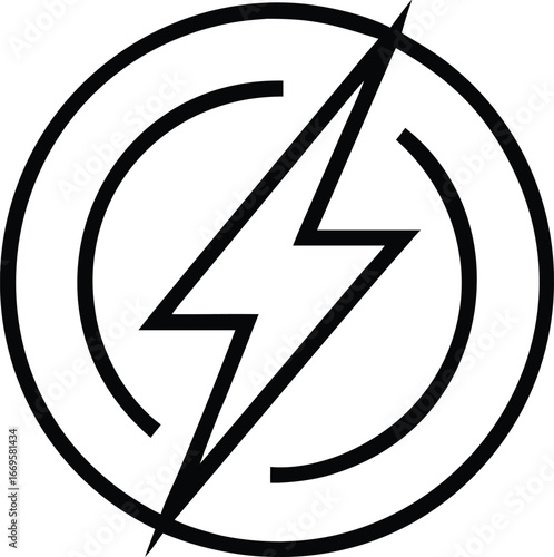 Circular lightning bolt symbol representing electricity and power suitable for energy related designs