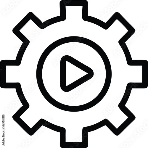 Modern gear and play button icon representing automation technology and media playback