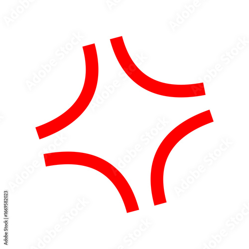 Angry red symbol anime style emoji on transparent background.