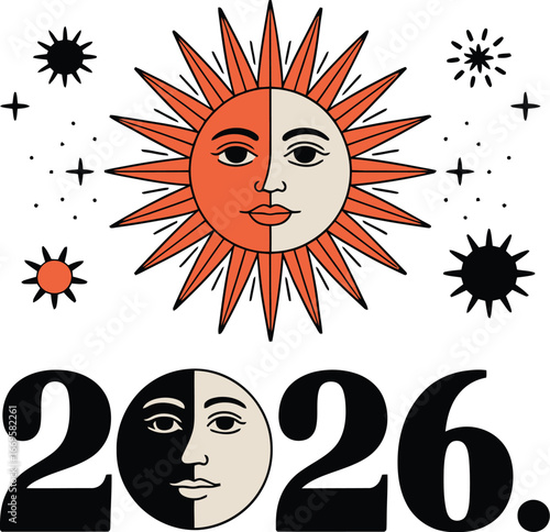 2026 Sun and Moon Design Celestial New Year Graphic